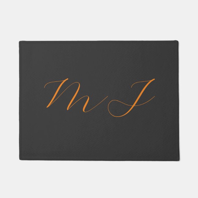 Paillasson Chic calligraphie gris orange monogramme nom initi (Devant)