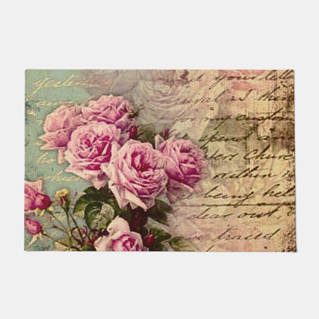 Paillasson chic country français, chic shabby, roses roses ro (Devant)