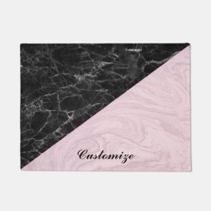 Paillasson Chic Elegant Marbre Noir Rose Personnaliser