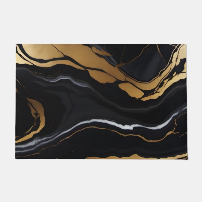 Paillasson Chic Elégant noir jaune or Faux Marble (Devant)