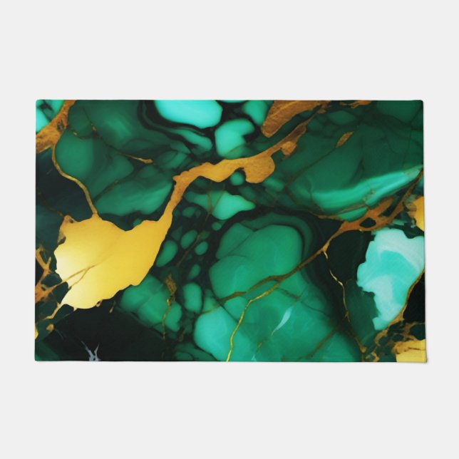 Paillasson Chic Elegant vert foncé jaune Faux Marble (Devant)