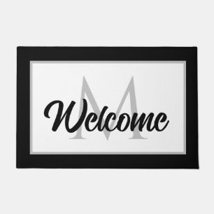 Paillasson Chic Famille Monogramme Bienvenue Mat noir blanc g