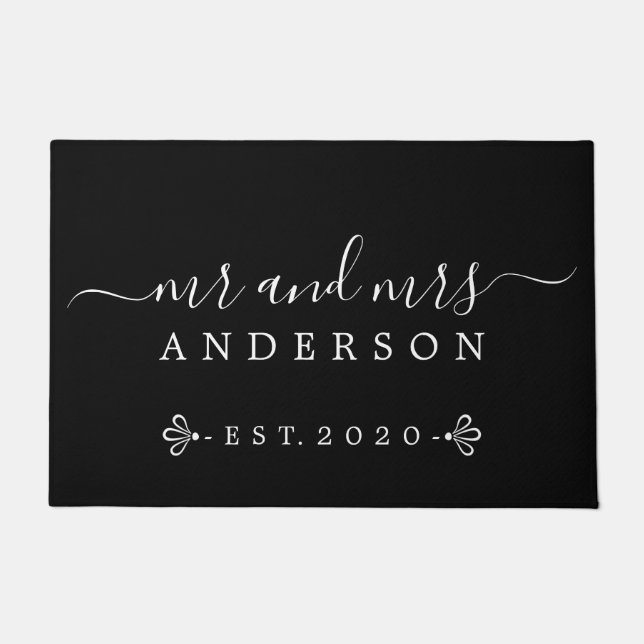 Paillasson Chic Newlysée M. Mme Black White Family Monogramme (Devant)