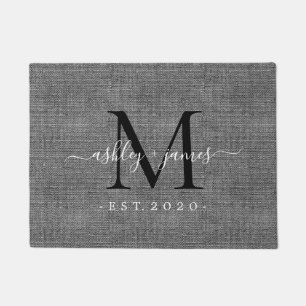 Paillasson Chic noir Monogramme Noms de script Année Gris Lin