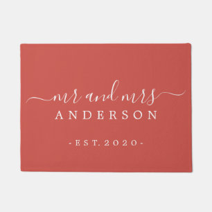 Paillasson Chic Nouveau marié M. Mme Automne Famille Rouge Mo