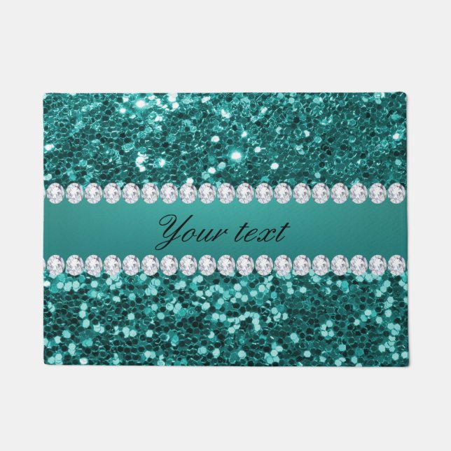 Paillasson Chic Turquoise Faux Parties scintillant et diamant (Devant)