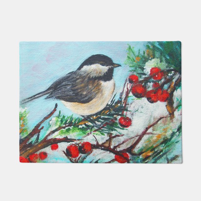 Paillasson Chickadee-Sweet Winter Black Capped Oiseau de Chic (Devant)