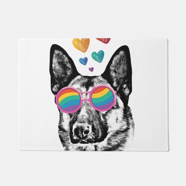 Paillasson Chien berger allemand avec coeur Saint-Valentin (Devant)