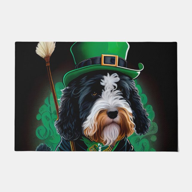 Paillasson Chien Bernedoodle conduisant un vélo Saint-Patrick (Devant)