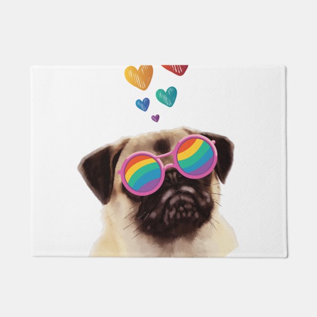 Paillasson Chien Carlin avec coeurs Saint-Valentin (Devant)
