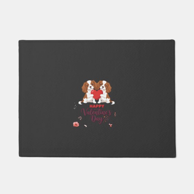 Paillasson Chien Cavalier King Fleuris Joyeuse Saint-Valentin (Devant)