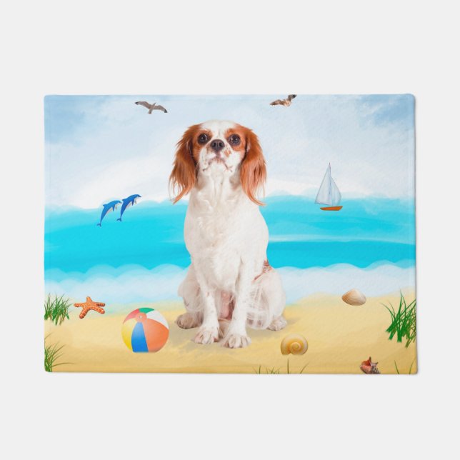 Paillasson Chien Cavalier King sur la Plage (Devant)