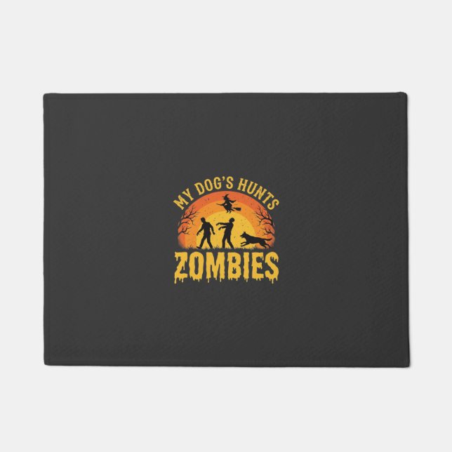 Paillasson Chien Chasse Les Zombies Design Halloween (Devant)