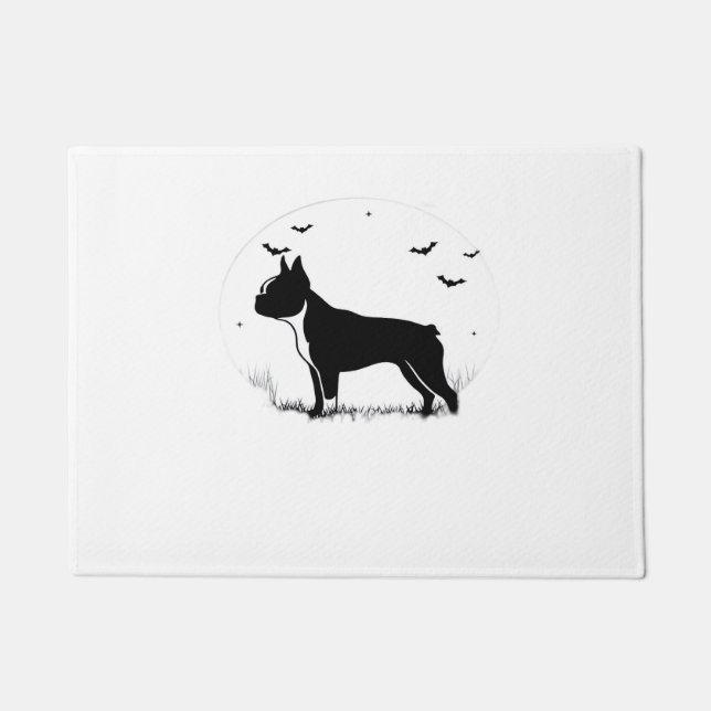 Paillasson Chien de Boston Terrier - Halloween Moon Silhouett (Devant)