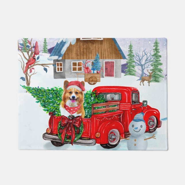 Paillasson Chien de Corgi dans la livraison de Noël Camion ne (Devant)