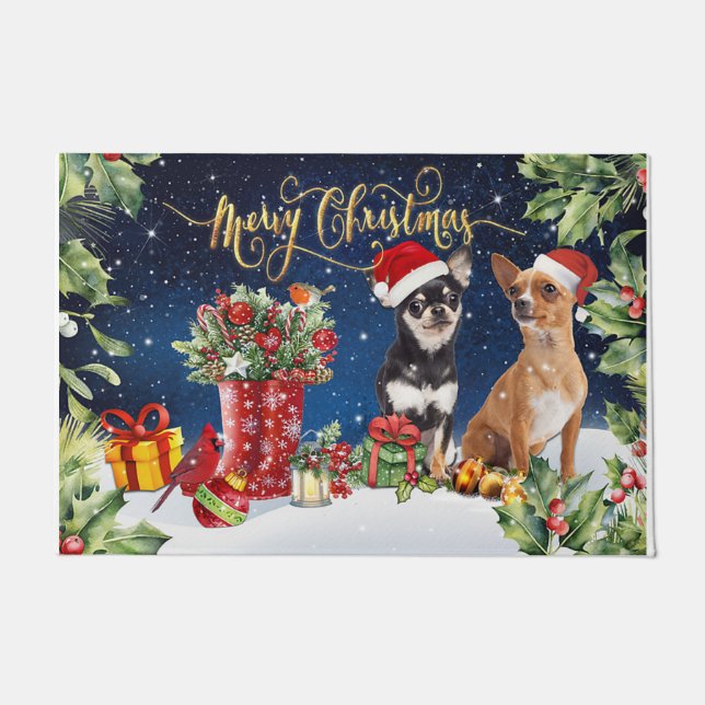 Paillasson Chien de Noël, Chihuahua Amateurs Cadeau (Devant)