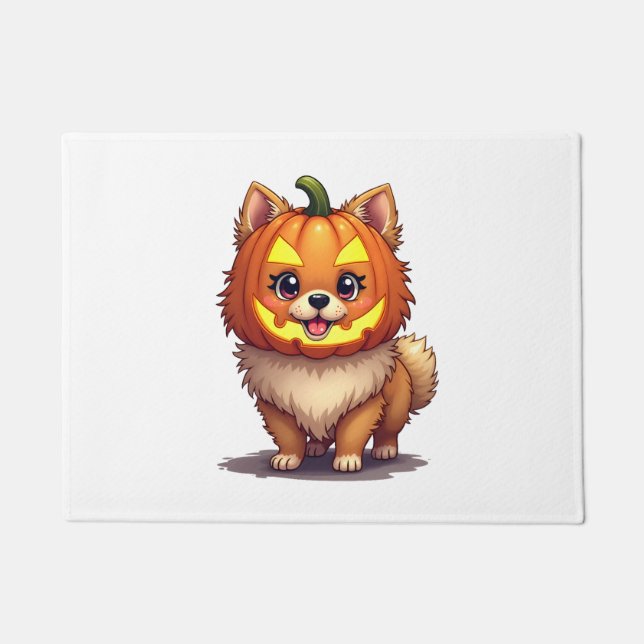 Paillasson Chien de Poméranie, Masque citrouille (Devant)