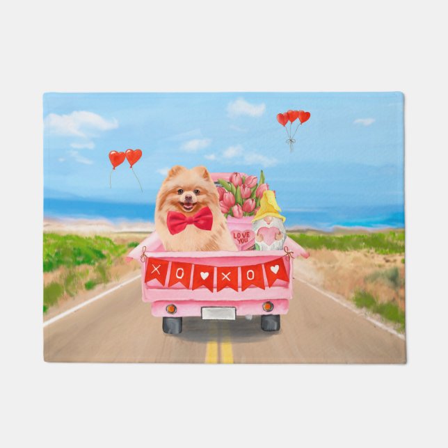 Paillasson Chien de Poméranie Saint Valentin Coeurs de Camion (Devant)