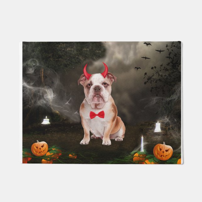 Paillasson Chien de taureau anglais en costume d'Halloween (Devant)