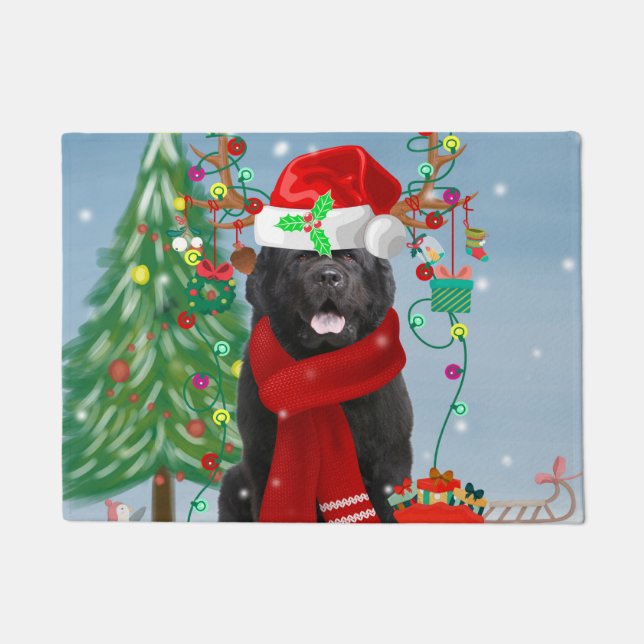 Paillasson Chien de Terre-Neuve avec cadeaux de Noël (Devant)
