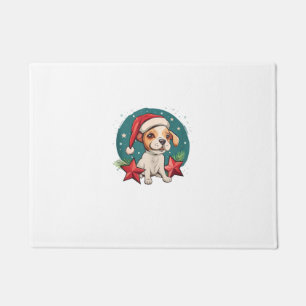 Paillasson Chien drôle avec les étoiles de Noël pour la saiso