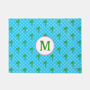 Paillasson Chien Mat Côtier Bleu avec Palmier Vert Personnali