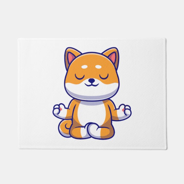 Paillasson Chien mignon shiba inu faisant du yoga méditation  (Devant)