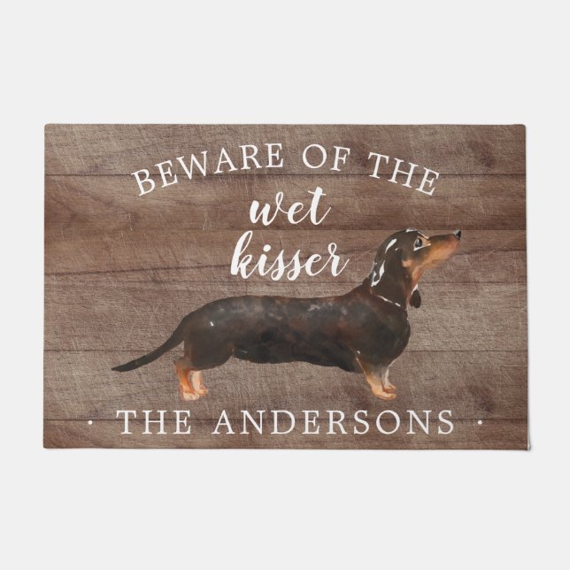 Paillasson Chien noir & Tan Dachshund Porte personnalisée Mat (Devant)