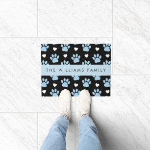 Paillasson Chien Paws, Blue Paws, White Hearts, Votre Nom