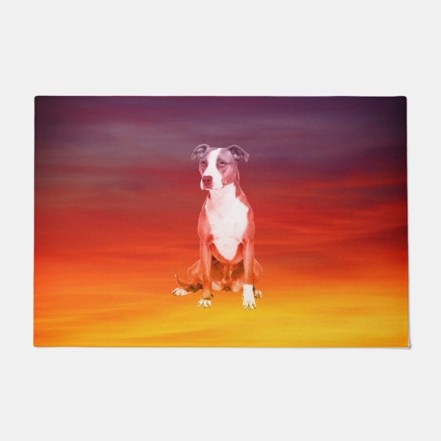 Paillasson Chien Pitbull Assis Sur La Plage (Devant)