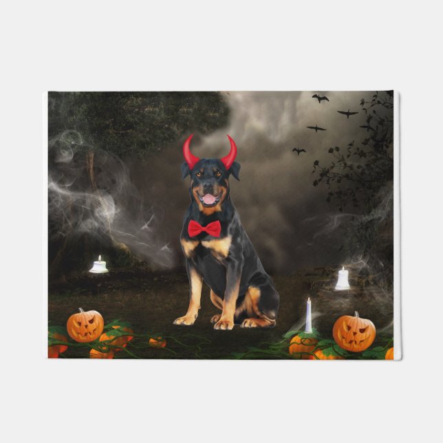 Paillasson Chien Rottweiler en costume d'Halloween (Devant)