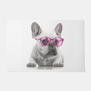 Paillasson Chien-taureau français avec lunettes roses Porte M