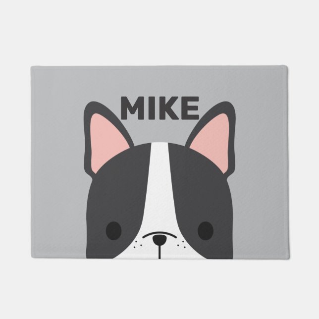 Paillasson Chien-taureau français mignon avec nom personnalis (Devant)