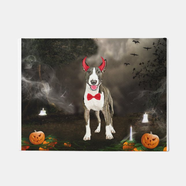 Paillasson Chien taureau Terrier en costume d'Halloween (Devant)