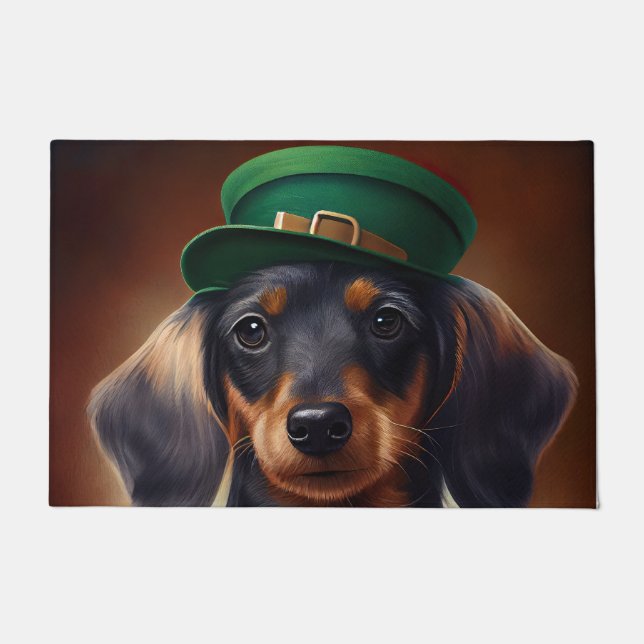 Paillasson Chien teckel habillé pour la Saint-Patrick (Devant)