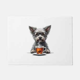 Paillasson Chien Vintage tenant du Thé avec des Lunettes Illu