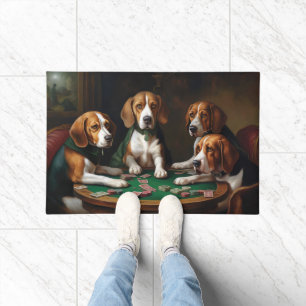 Paillasson Chiens Beagle Jouant au Poker Art