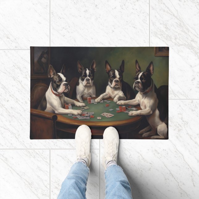 Paillasson Chiens de Boston Terrier jouant au Poker Art (Intérieur)
