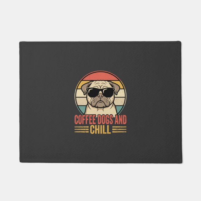 Paillasson Chiens de café et Pug Rétro Chill (Devant)