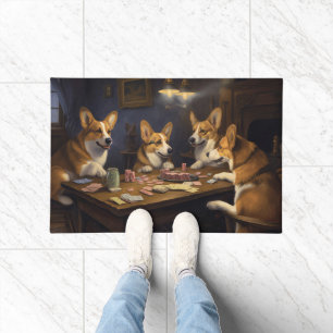 Paillasson Chiens de Corgi Jouant Poker Art