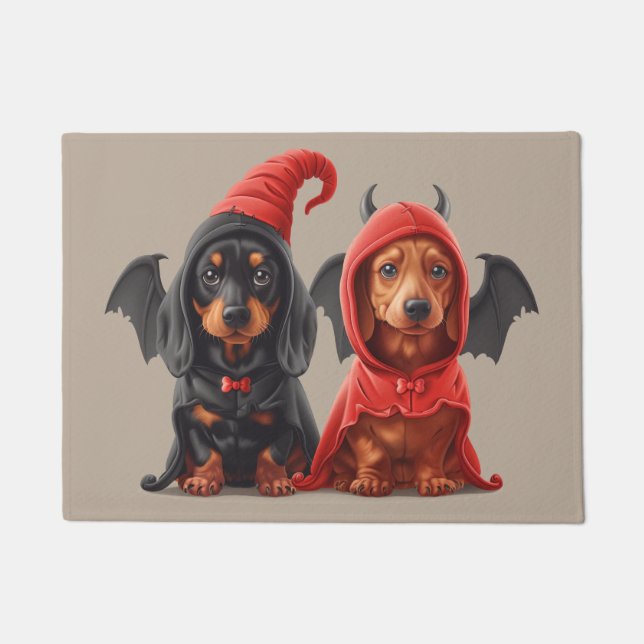 Paillasson Chiens de Halloween Dachshund Devil Bat (Devant)