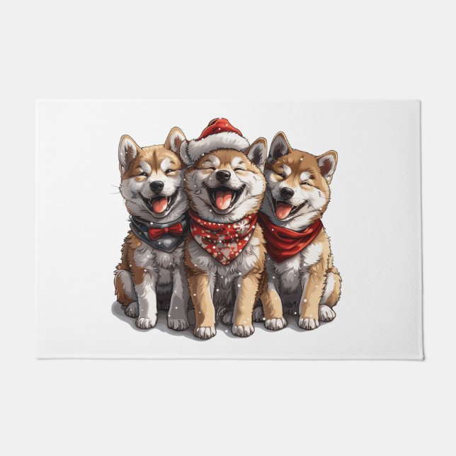 Paillasson Chiens de Noël Shiba Inu Père Noël (Devant)