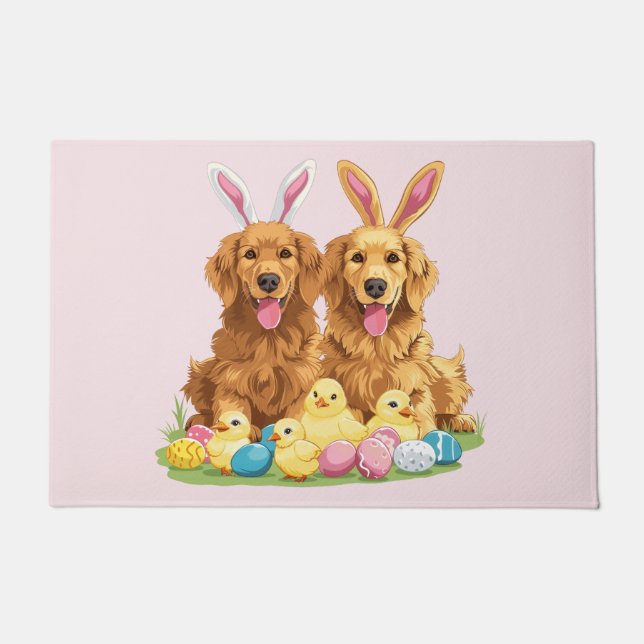 Paillasson Chiens de Pâques Golden Retriever Chiens Bunny Ore (Devant)