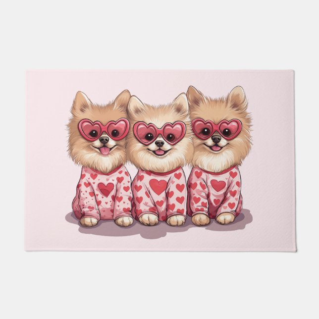Paillasson Chiens de Poméranie de la Saint-Valentin (Devant)