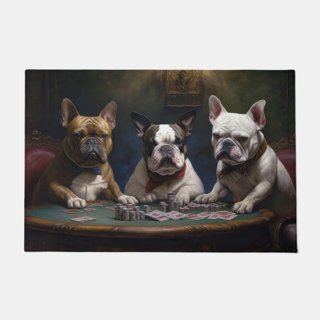Paillasson Chiens de taureaux français jouant à la peinture d (Devant)