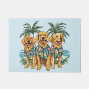 Paillasson Chiens d'or retriever portant une chemise hawaïenn