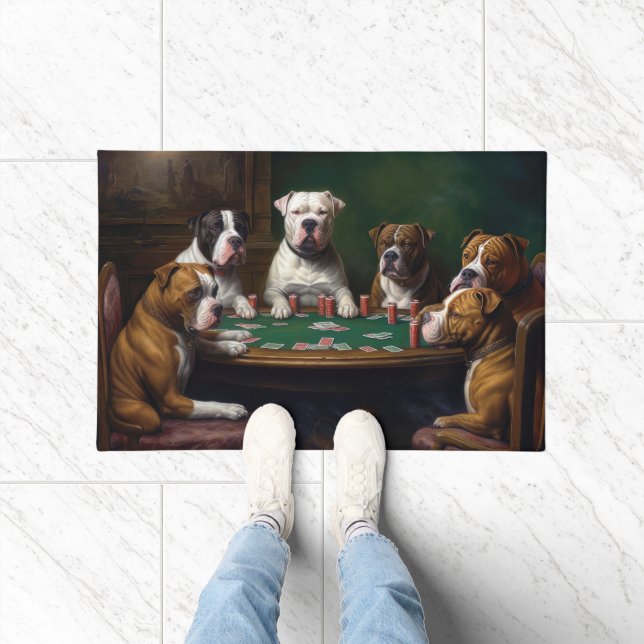 Paillasson Chiens du Staffordshire américain jouant au Poker  (Intérieur)