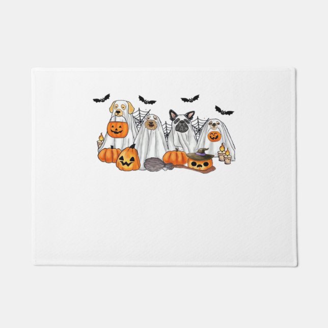 Paillasson Chiens en costumes fantômes Halloween T-shirt clas (Devant)