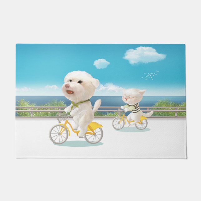 Paillasson Chiens et chats Vélo en mer (Devant)