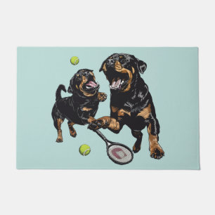 Paillasson Chiens mignons Rottweiler jouant au tennis